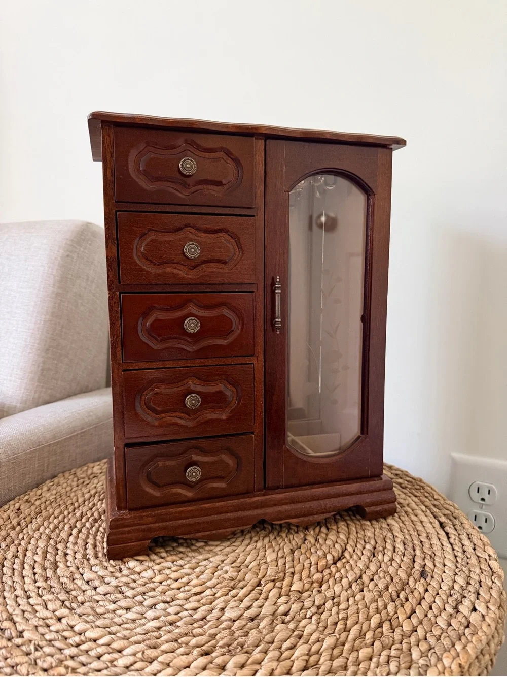 Vintage Wooden Jewelry Tabletop Armoire